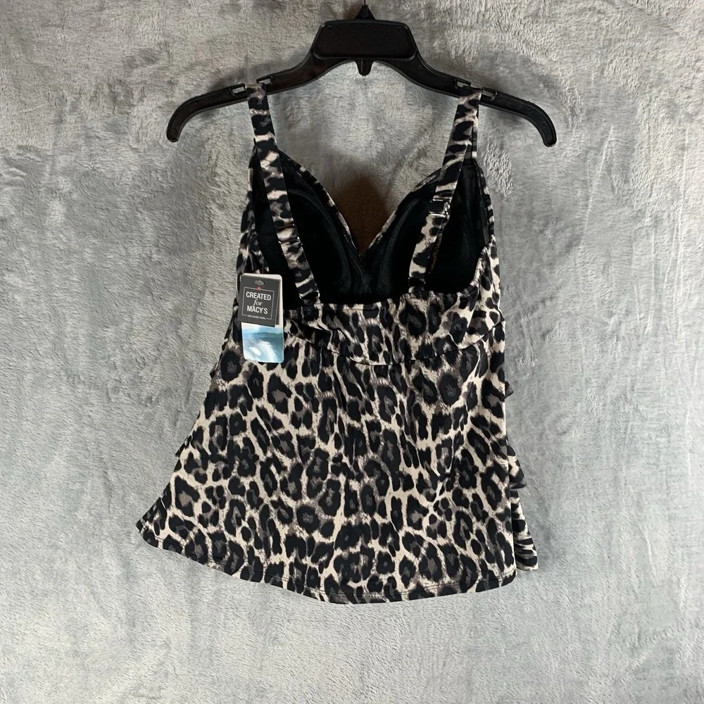 Swim Solutions Women's Swimsuit 10 Tankini Top Animal Print Tiered Ruffle NWT‎ - Picture 2 of 7